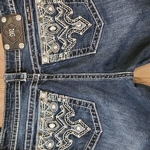 Miss Me Mid Rise Boot Cut Jeans Rhinestone Bling Western Dark Wash size 31